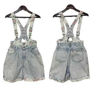 Vintage Filippo Totti Overalls Jeans Acid Washed Distressed Floral Shortall